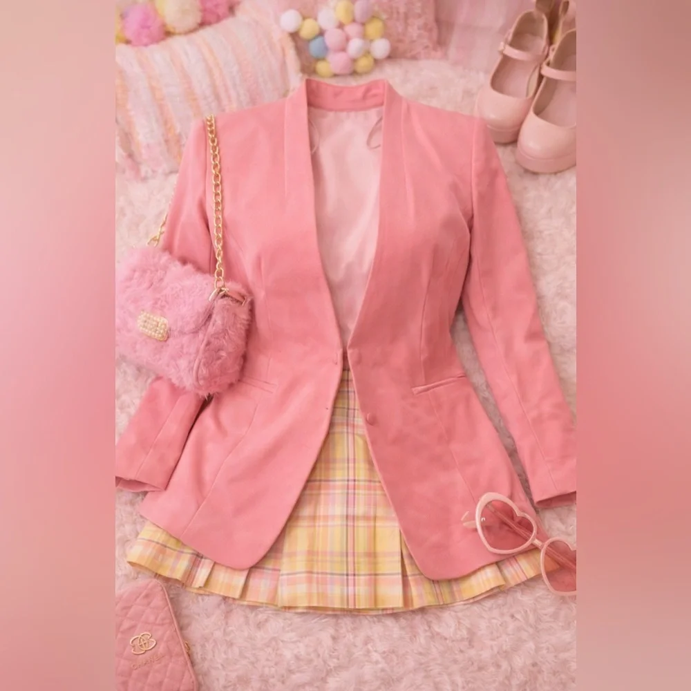 Zara Basic Elegant Pink Women's Blazer with Shoulder Pads Size 6 or medium Used
